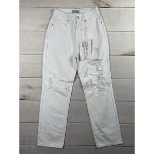 Blue Savvy Jeans Womens 1/25 White Mom High Rise 90s Destroyed 100% Cotton NWT